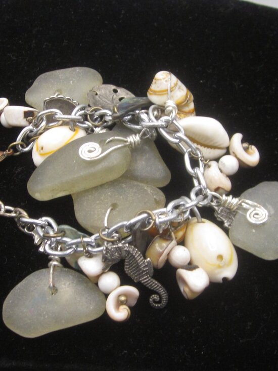 Jewelry - Sea Glass and Shell Bracelet Silver Tone